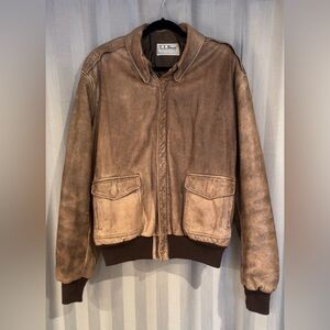 Vintage L.L. Bean Flying Tiger Jacket Mens Large Brown Goatskin Leather Bomber